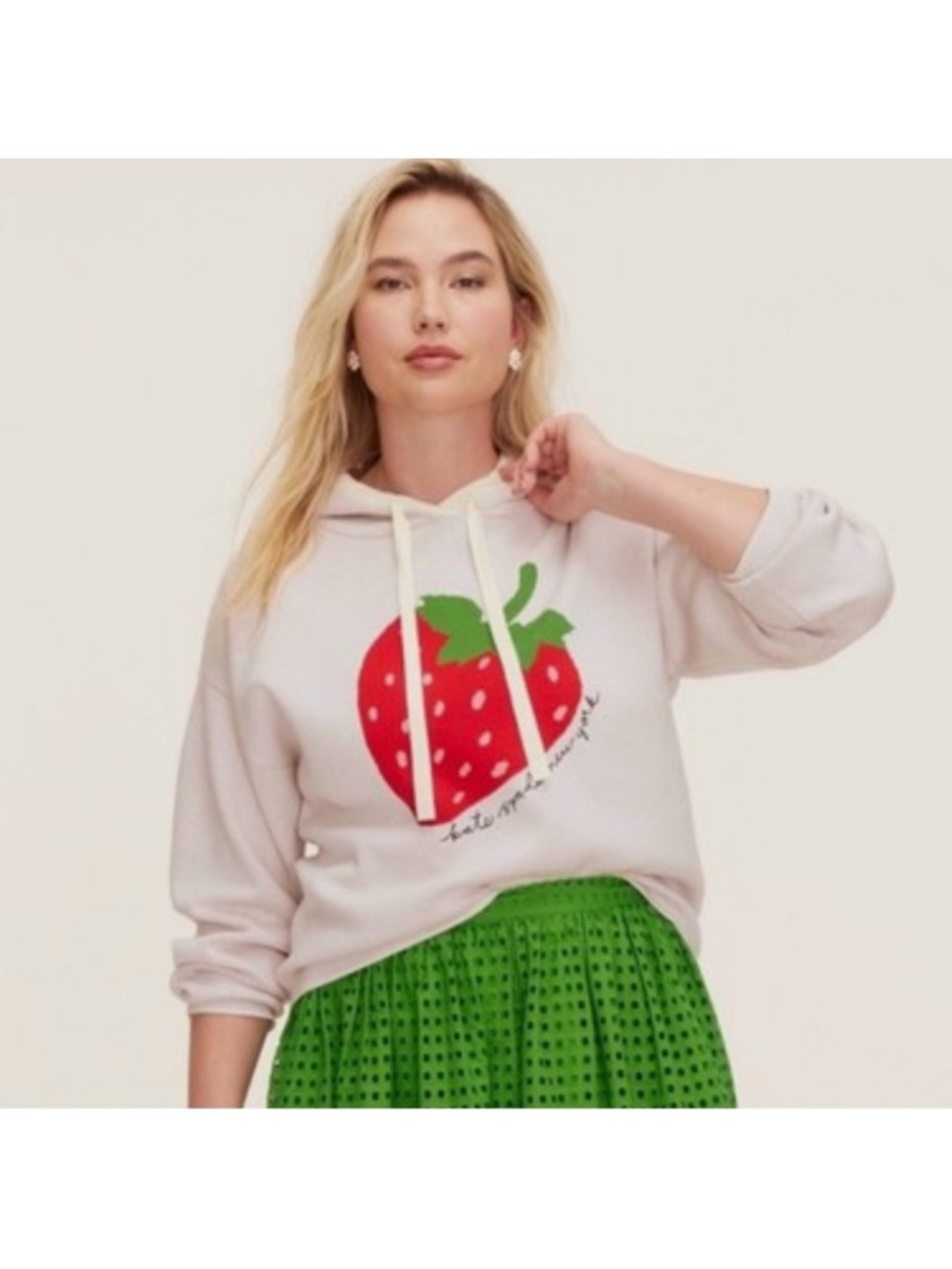 kate spade x Target White Sweater Hoodie with Red Strawberry Graphic Small
